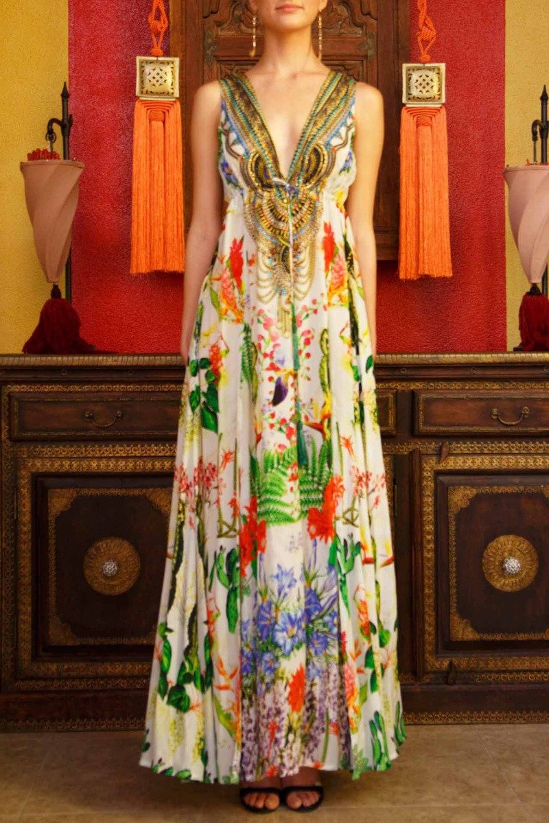 Designer Green Cocktail Dress | Long Summer Dresses | Shahida Parides