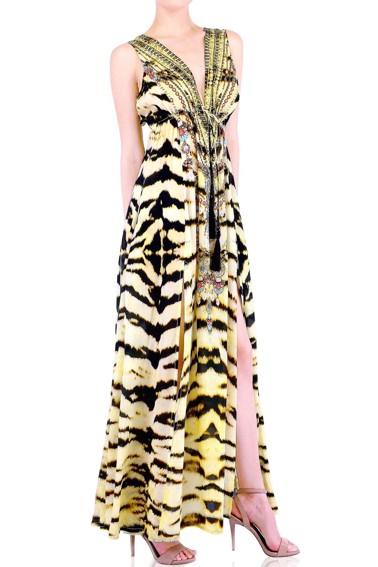 Yellow Zebra Print Prom Dresses