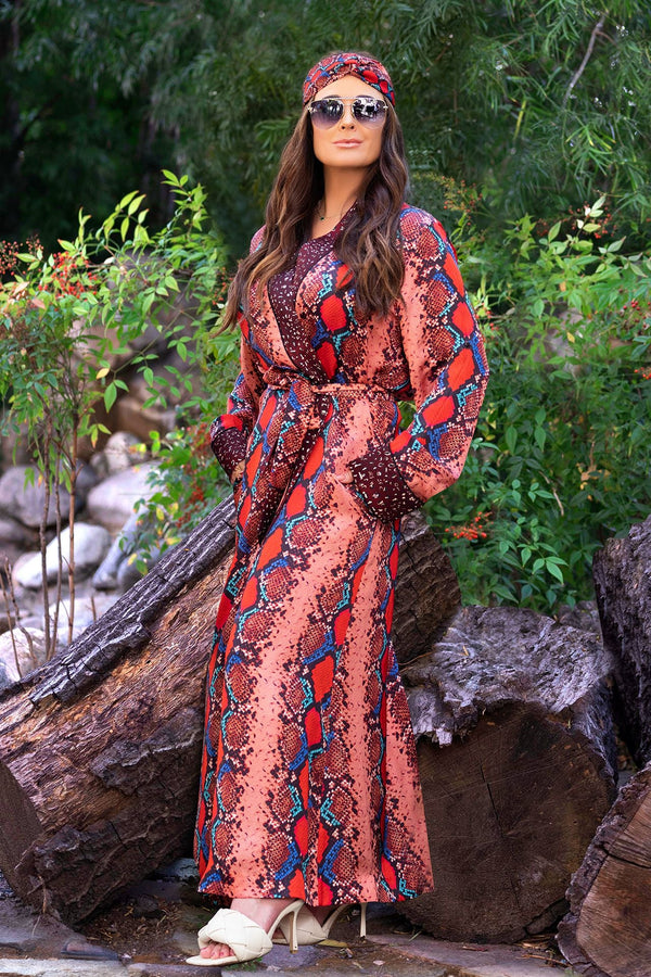 Snake Print Robe Dress in Red