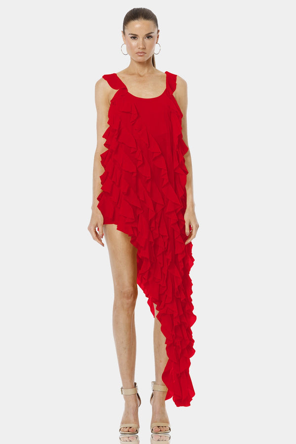 ruffle dress sleeveless,
red with ruffles,
red with ruffle,
Shahida Parides,