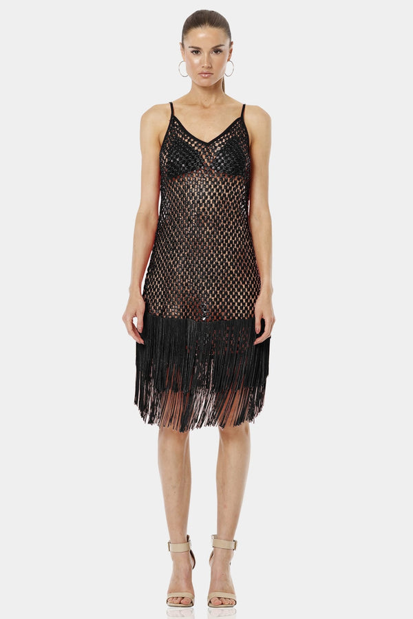 Black Dress With Fringed Hemline