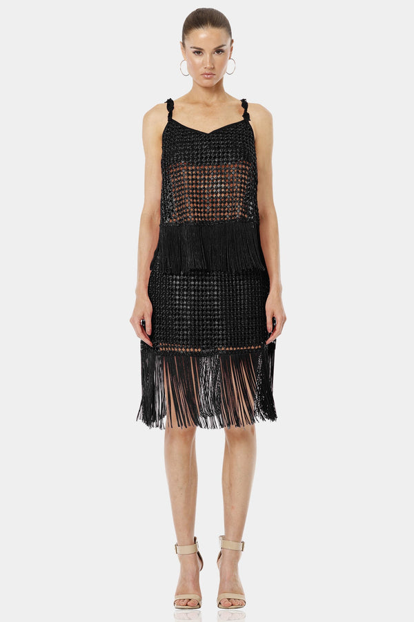 Black Woven Fringe Hem Skirt