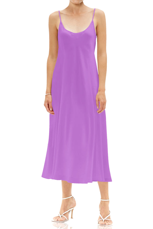 African Violet Made with Cupro Silk Midi Slip Dress