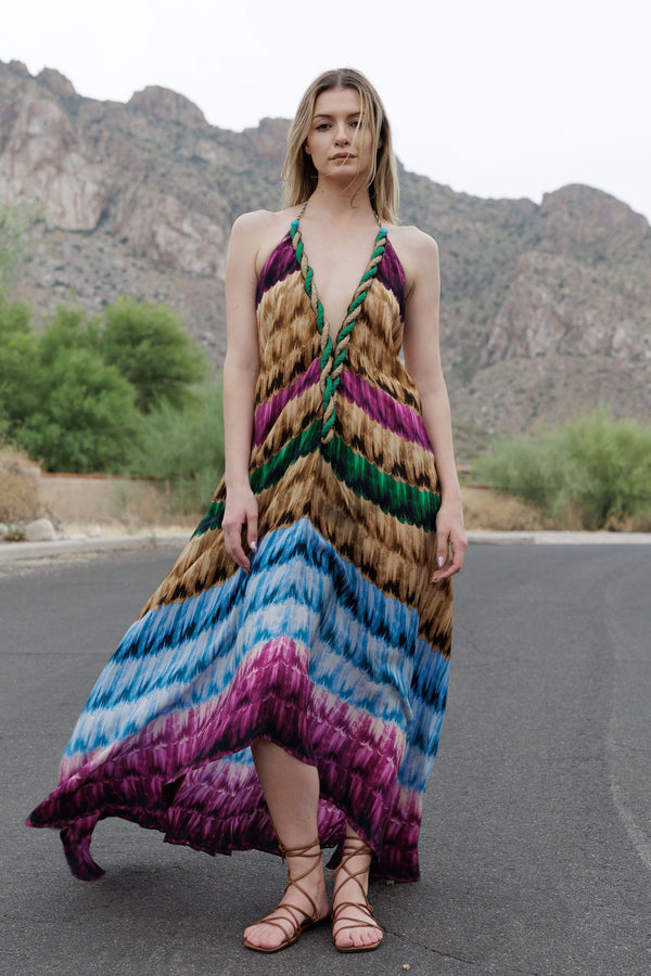 Multicolor Stripe Print Long Dress