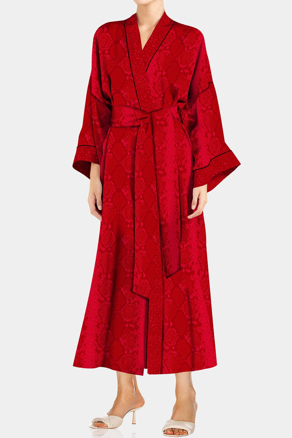 Cupro Kimono Solid Blood Stone Robe in Midi Length