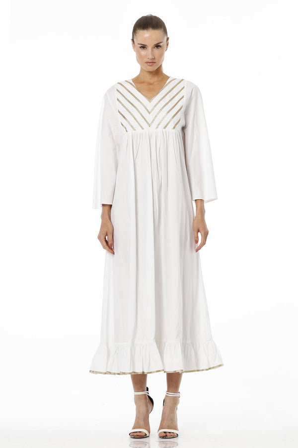 Full Sleeve White Cotton Maxi Dress