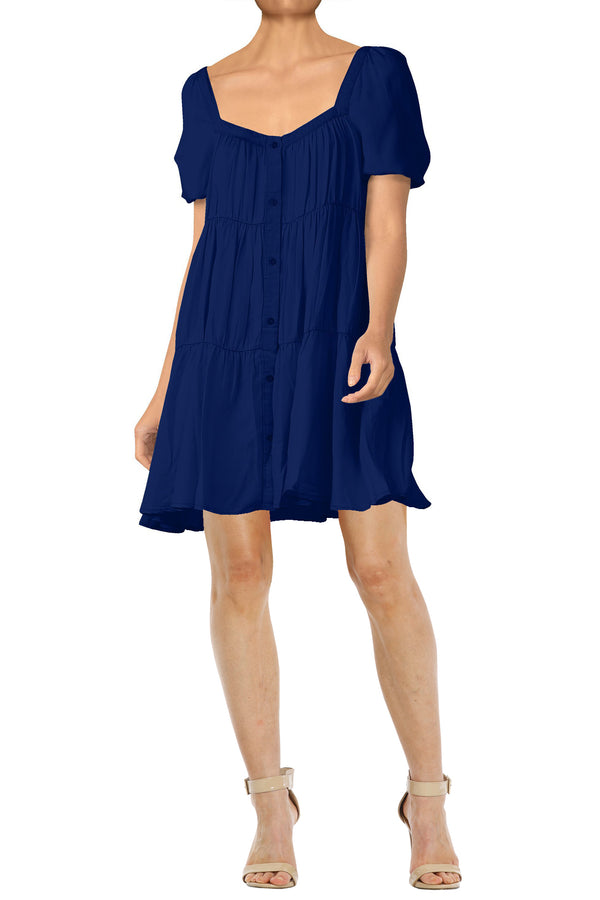 Half Sleeve Short Dress in Solid Navy Blue