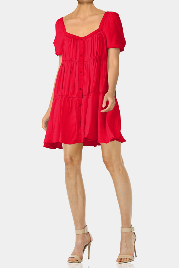 Half Sleeve Short Dress in Solid Red