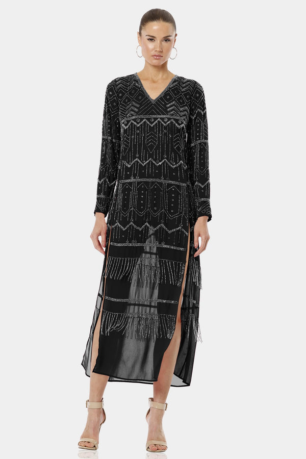 Royal Black Midnight Fringe Maxi Dress