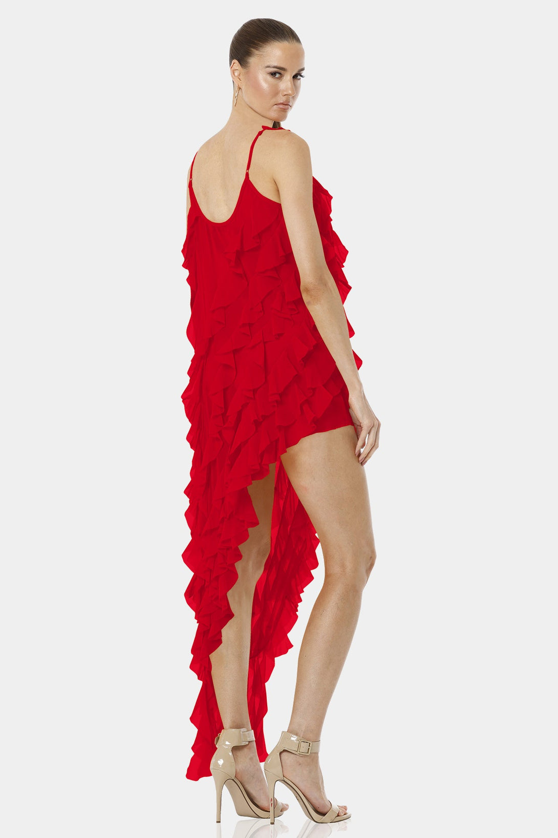 Shahida Parides,
red with ruffle,
red ruffle dress,
red dresses for women,