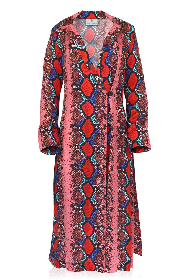 Snake Print Silk Long Robe Jacket