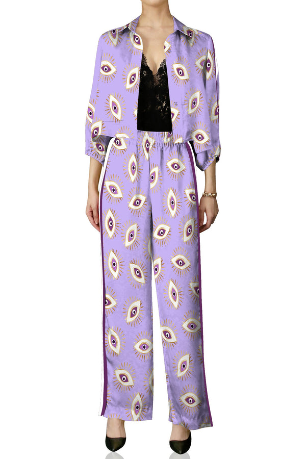 Biodegradable Fabrics Matching Suit Set in Digital Lavender Evil Eye Print