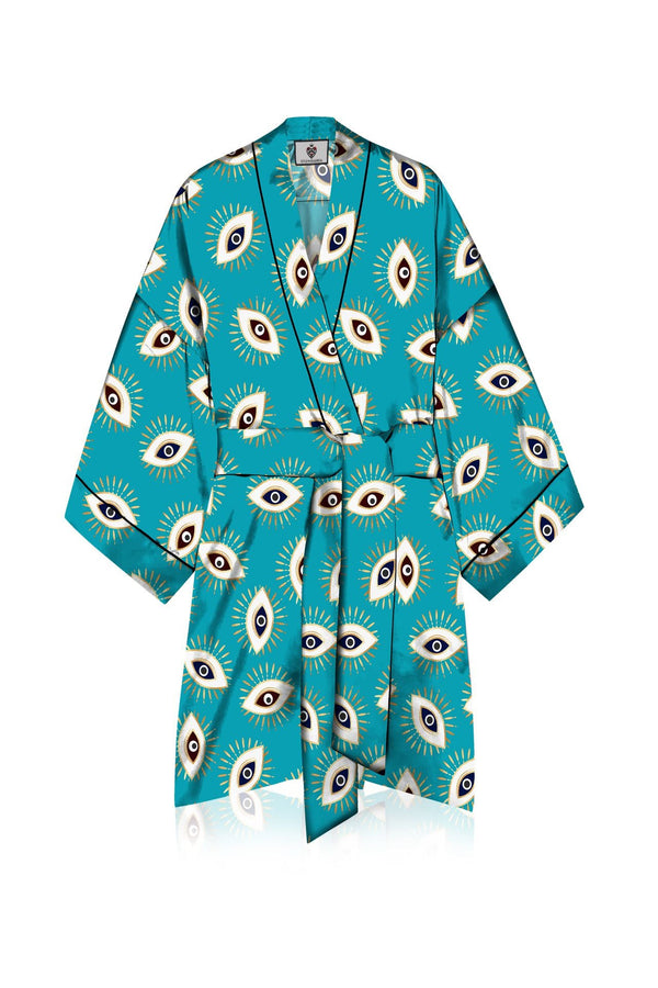 "short kimonos for women" "Kyle X Shahida" "short summer kimono" "printed silk robe"