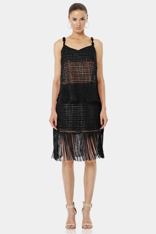 Black Dress With Fringe Embellishments