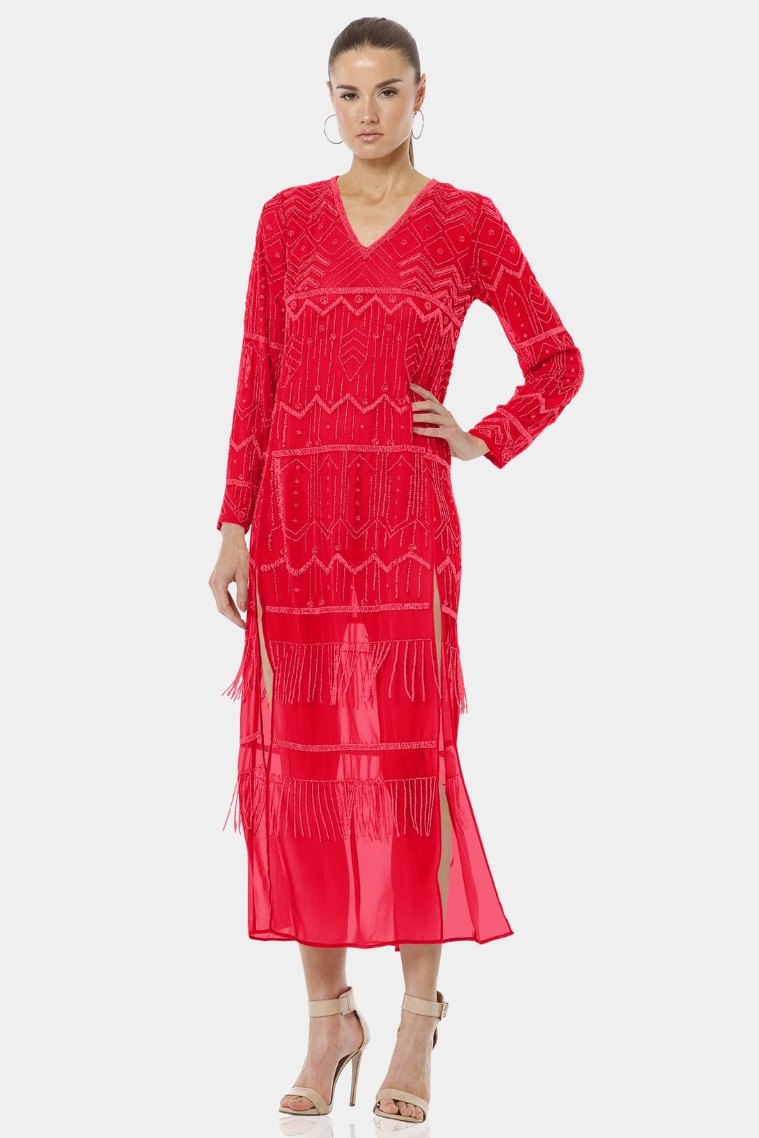 Shahida Parides,
sequin long dress,
red sparkly dress,
red sparkle dress,