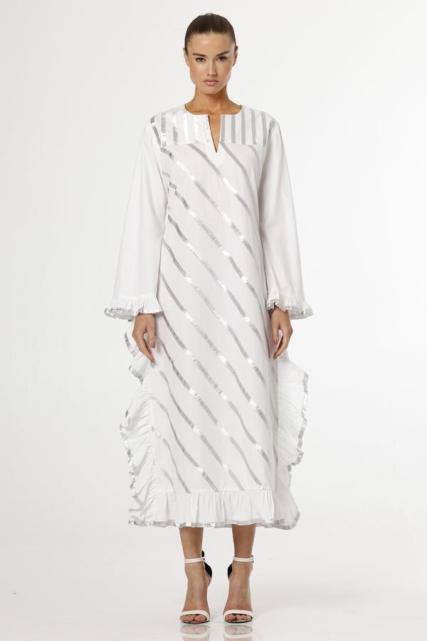 Full Sleeve White Cotton Maxi Dress