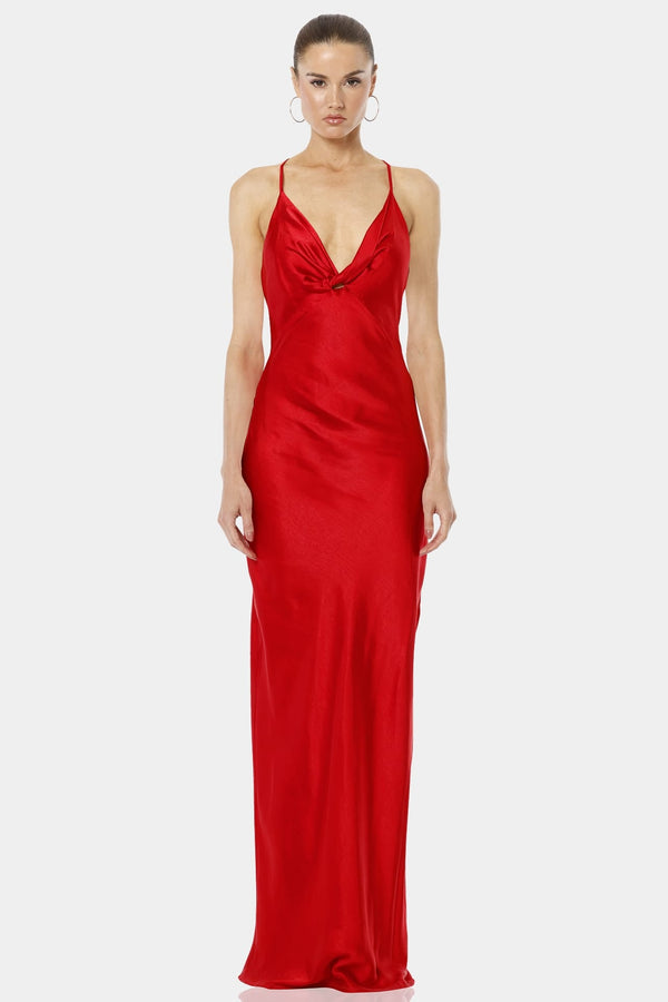 Aura Red Seductive Long Bodycon Dress