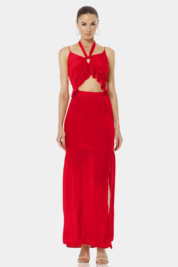 Oceania Red Long Dress With Sexy Cut Outs