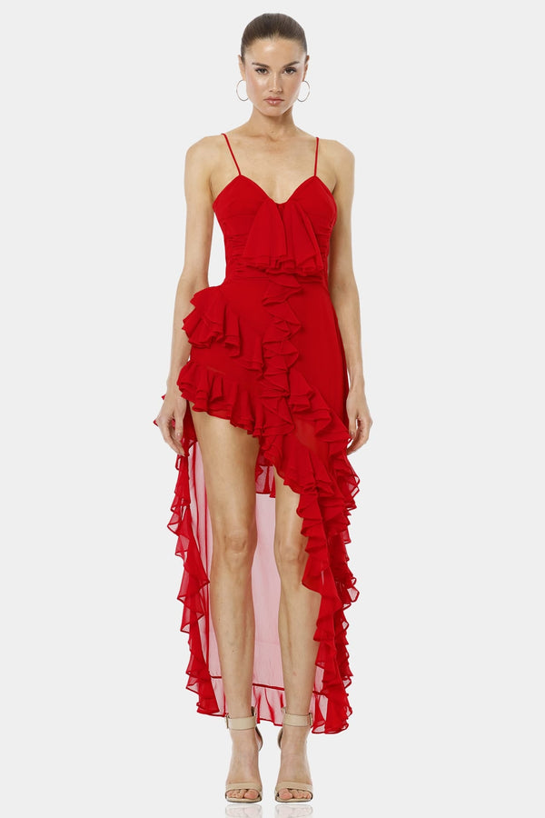 Shahida Parides,
sexy outfits for dinner,
ruffle hem maxi dress,
red ruffle dress short,