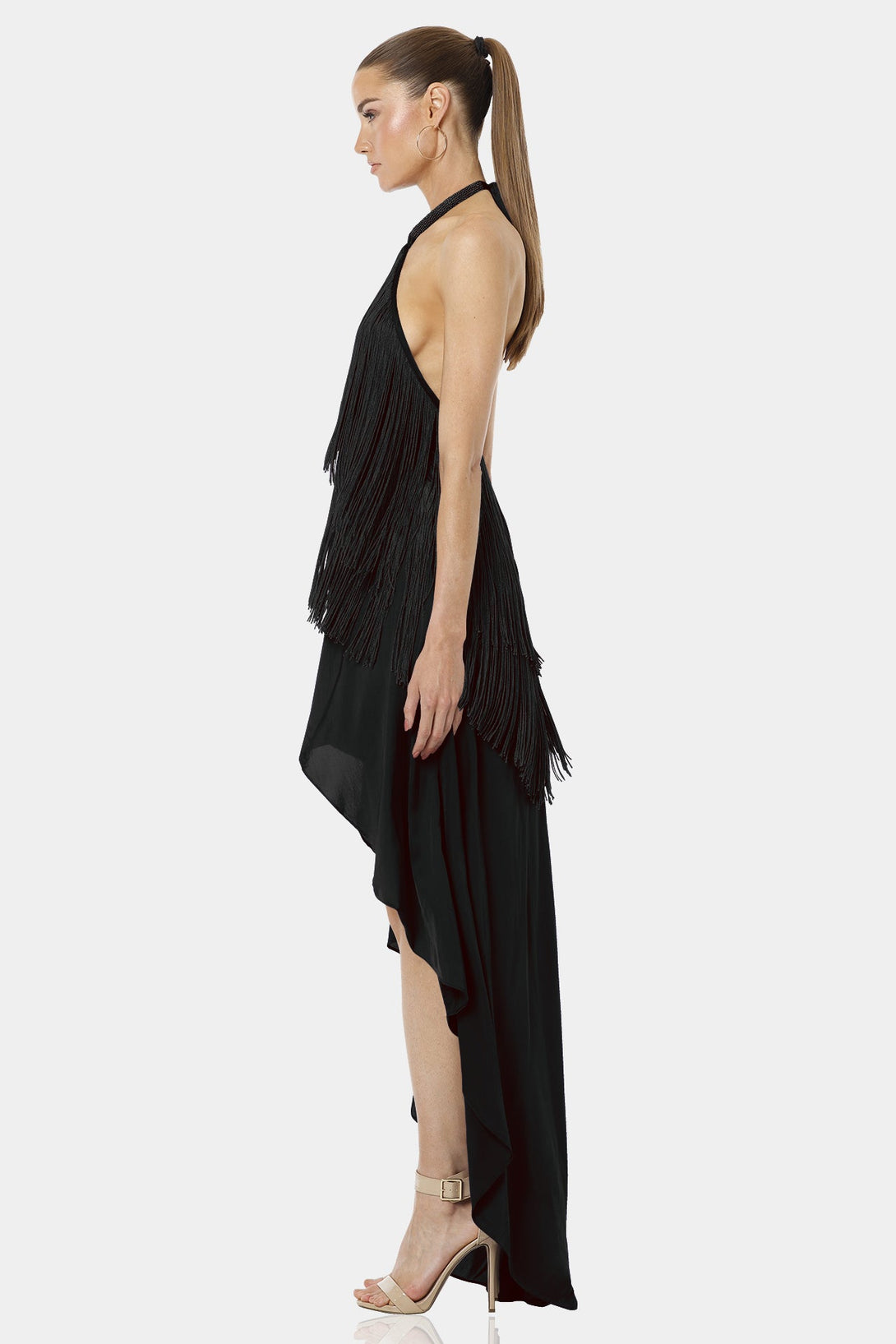 ruffle dress for women,
Shahida Parides,
halter neck dresses,
high low hem dress,