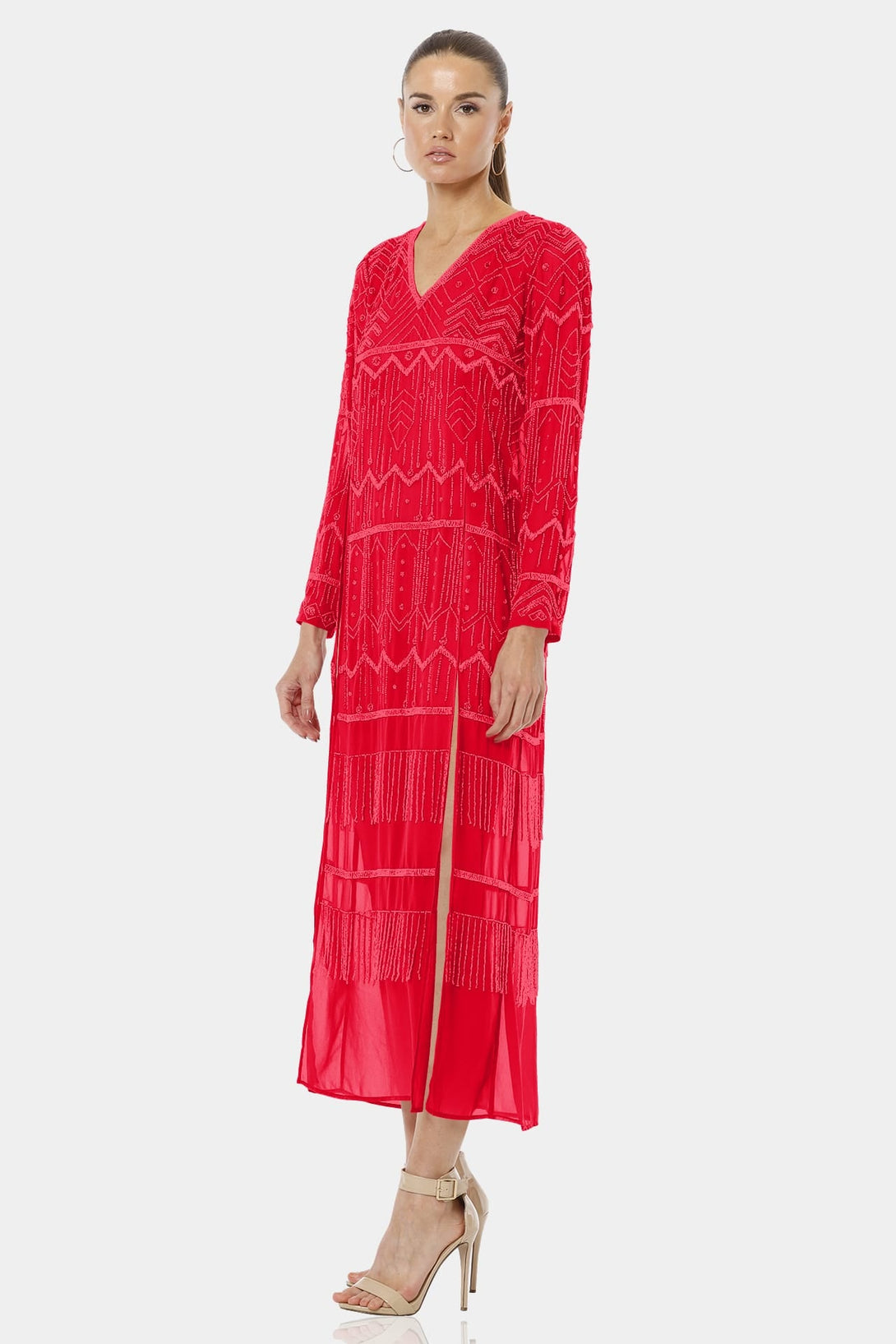 Shahida Parides,
long sleeve embellished dress,
high split maxi dress,
high split dress,