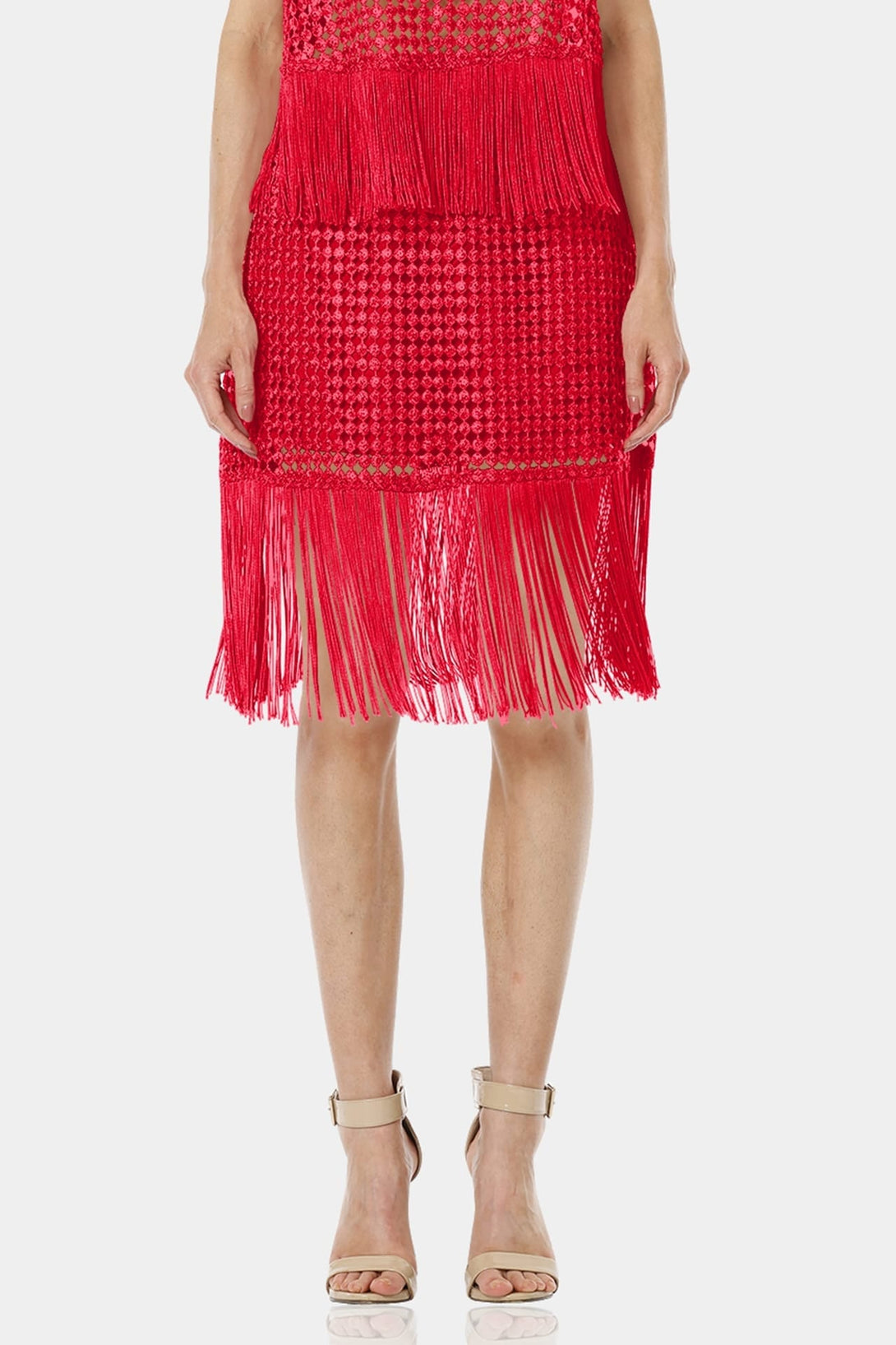 Shahida Parides,
sequin fringe skirt,
see through skirt,
red skirt sequin,