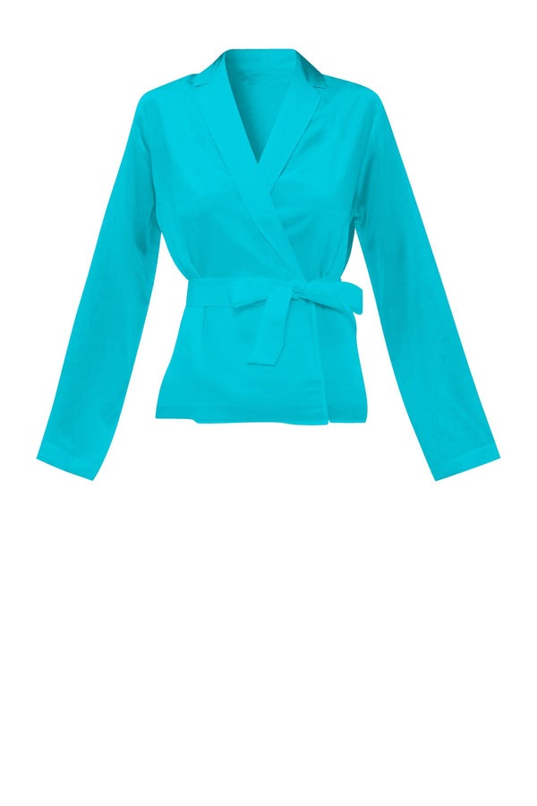 Silk Satin Wrap Top  in Aqua