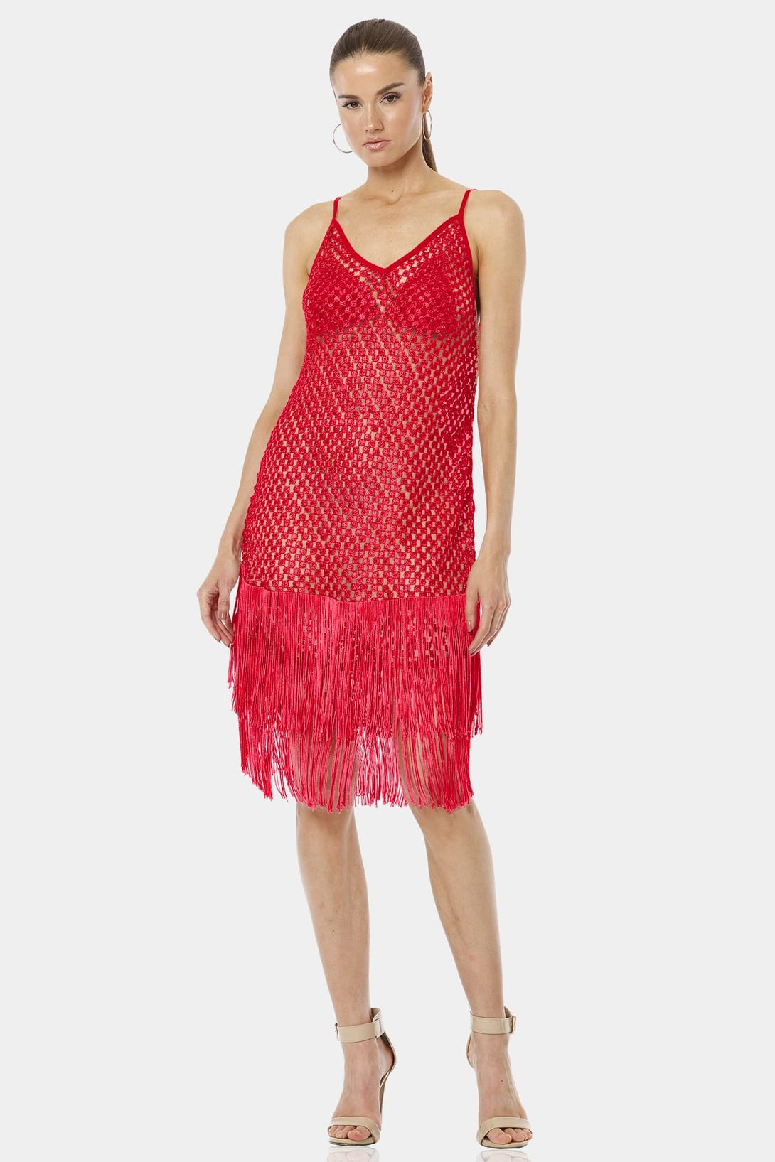 Shahida Parides,
red sequin fringe dress,
red midi dress women,
red midi dress,