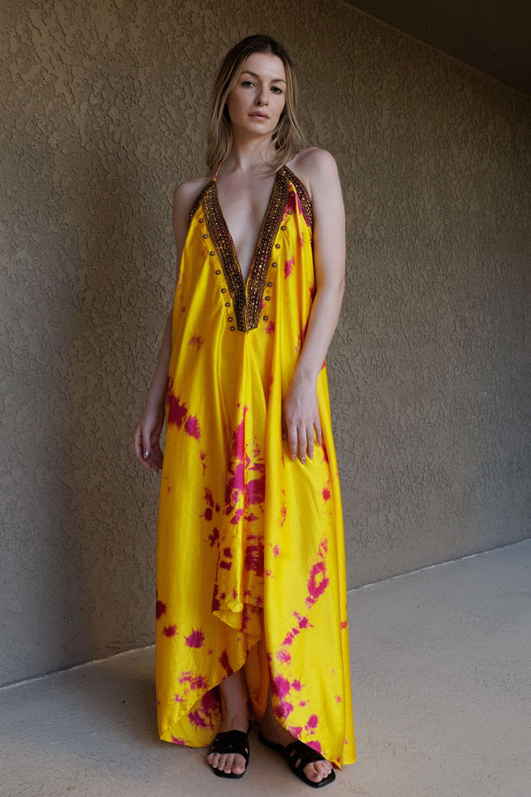 Tie Dye Scarf Dress in Yellow