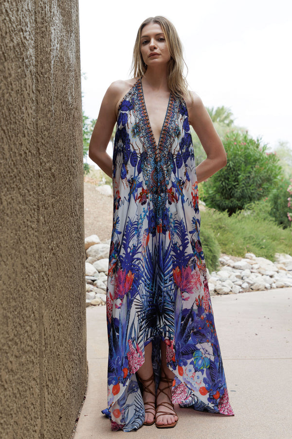 Blue Printed Maxi Dress