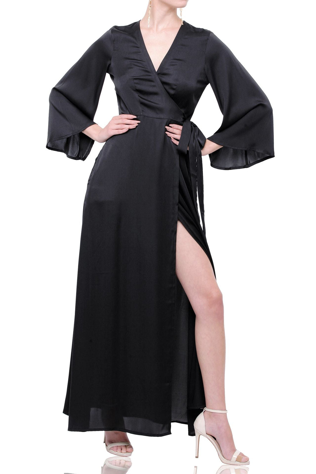 "summer wrap dress" "women's long sleeve wrap dress" "ladies black wrap dress" "Kyle X Shahida"