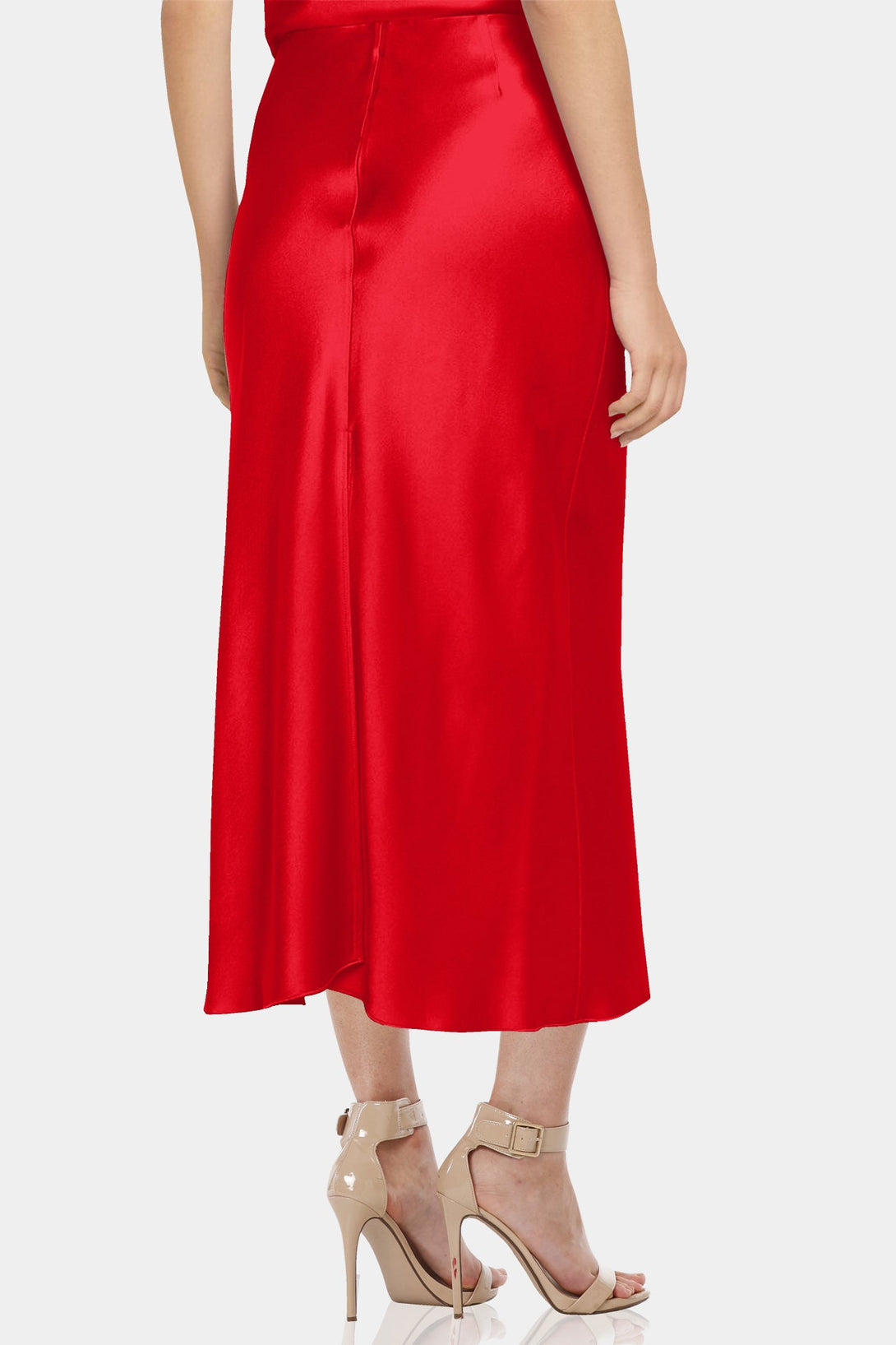 Kyle X Shahida,
red skirt,
midi skirt for women,
mid skirts for women,