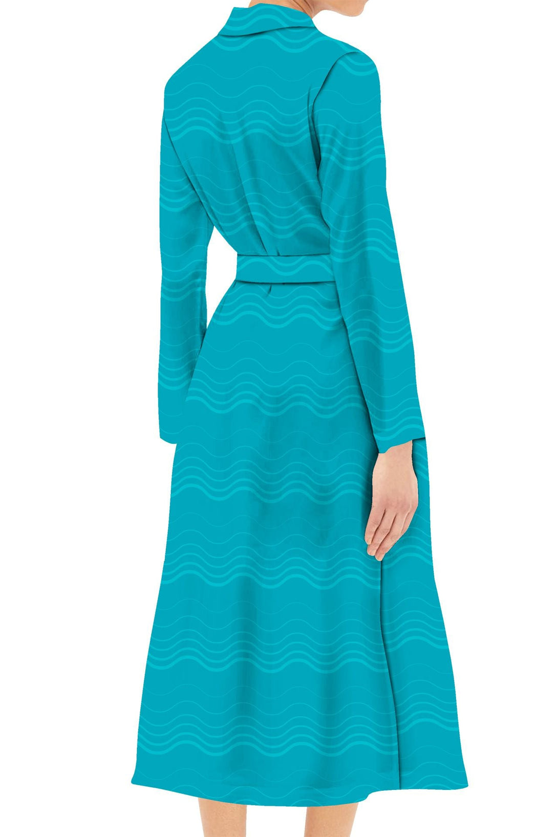 "Kyle X Shahida" "mid length wrap dress" "casual wrap dress midi" "blue wrap midi dress"