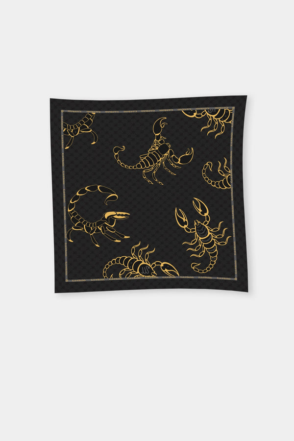 Black Scorpio Zodiac Print Scarves