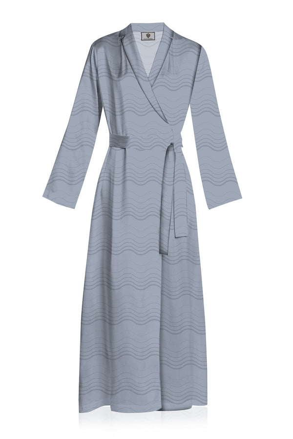 "grey long sleeve wrap dress" "wrap dress evening" "dark grey wrap dress" "Kyle X Shahida"