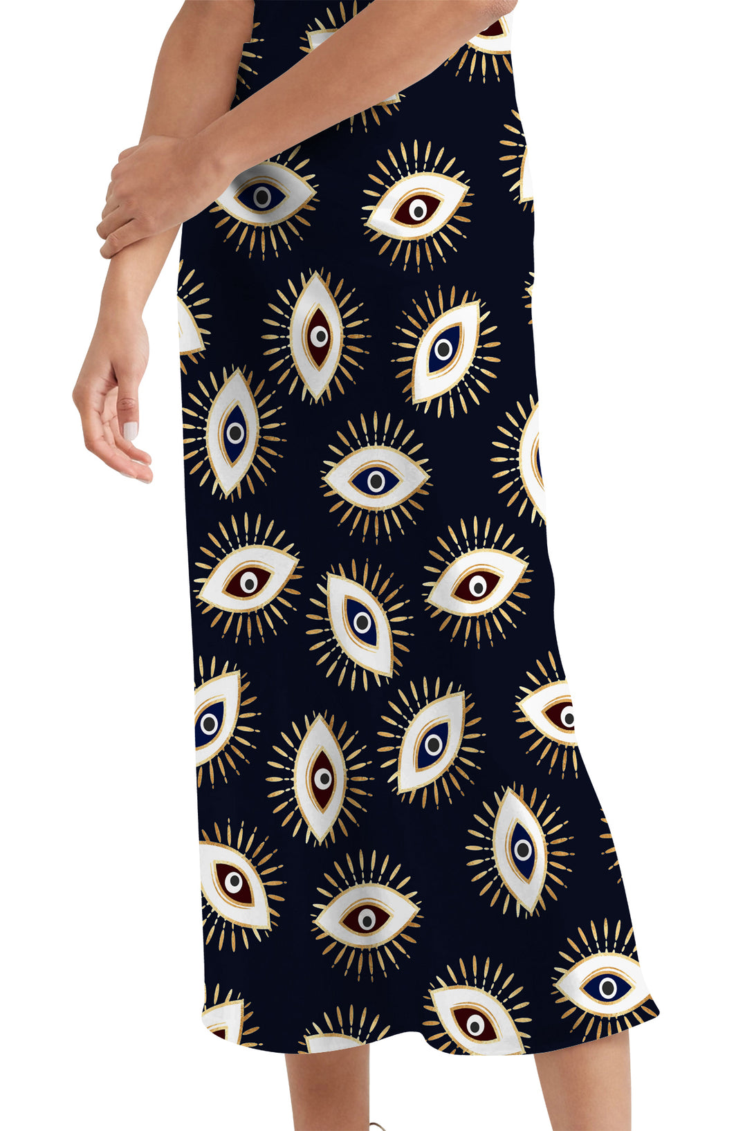 black midi skirt women,  Kyle X Shahida, printed skirt midi, black midi skirt with split,