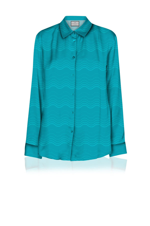 Made With Cupro Satin Silk Full Sleeve Shirt In Solid Aqua