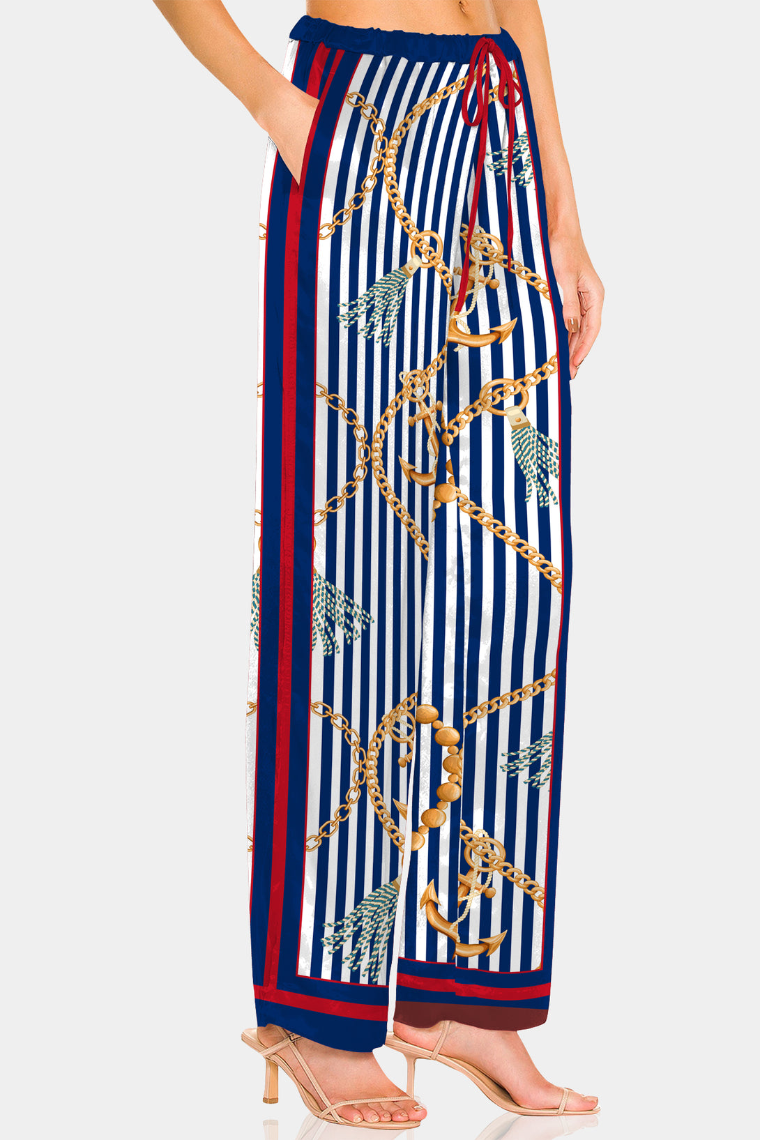 Shahida Parides, womens straight leg dress pants, navy wide leg pants, Carioca Stripes, 