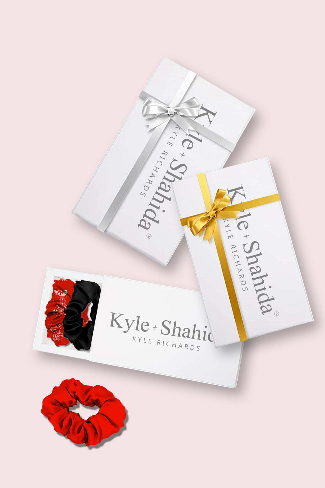 Kyle X Shahida,
printed hair scrunchies,
luxury scrunchies,
best silk scrunchies,