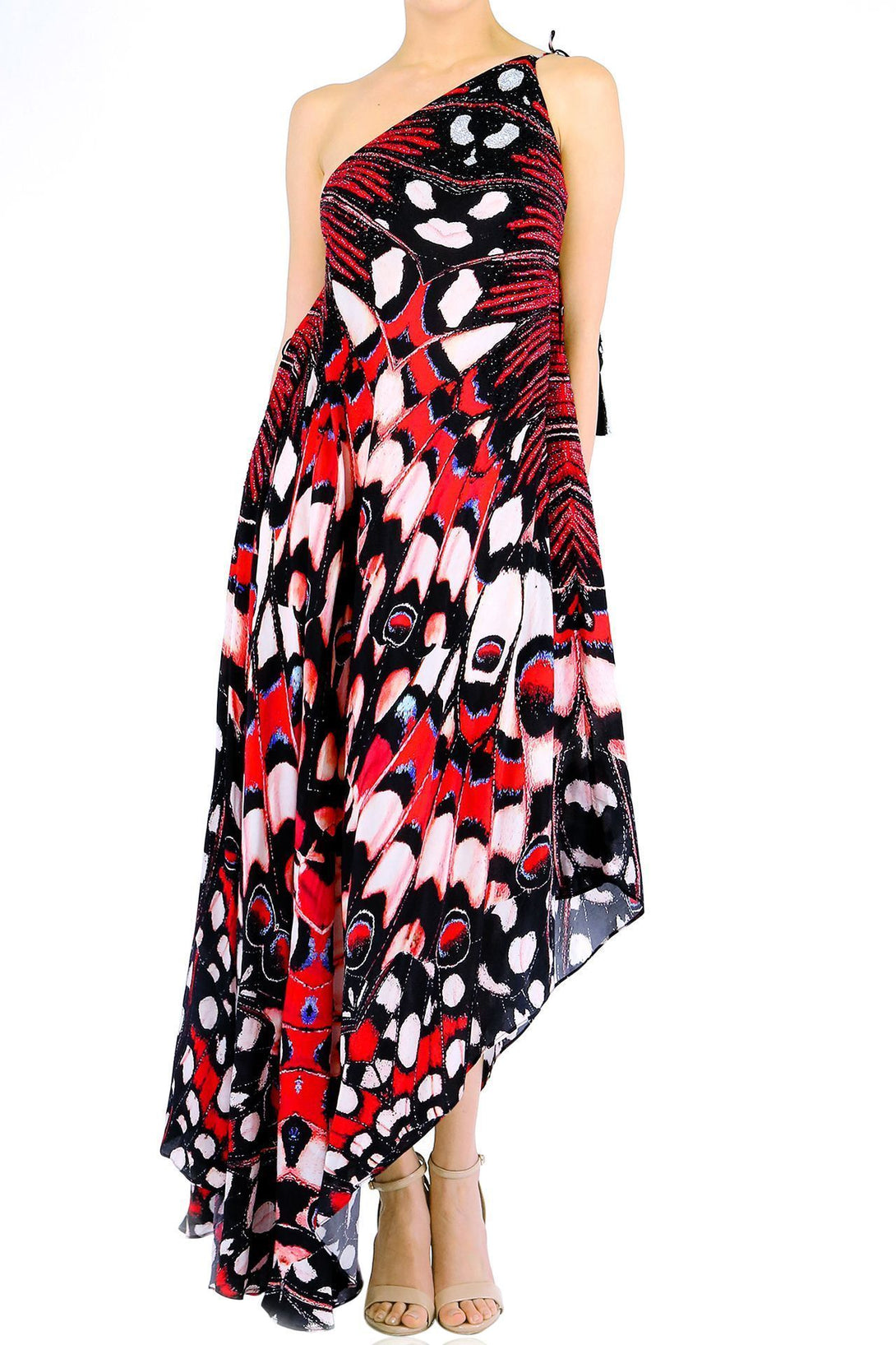  red long dress, formal dresses for women, Shahida Parides, plunging neckline cocktail dress,