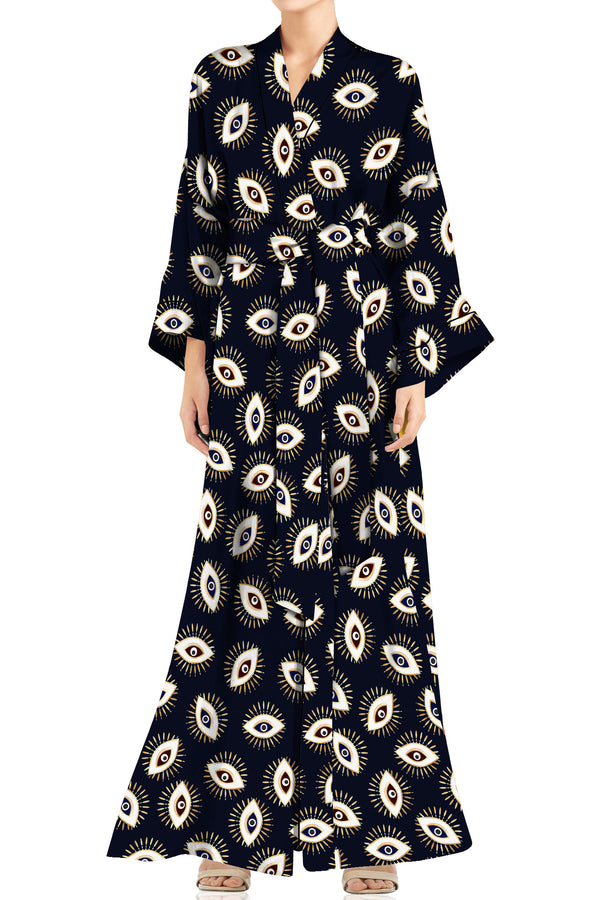 silk kimono robe womens, evil eye outfit, washable silk robe, Kyle X Shahida,