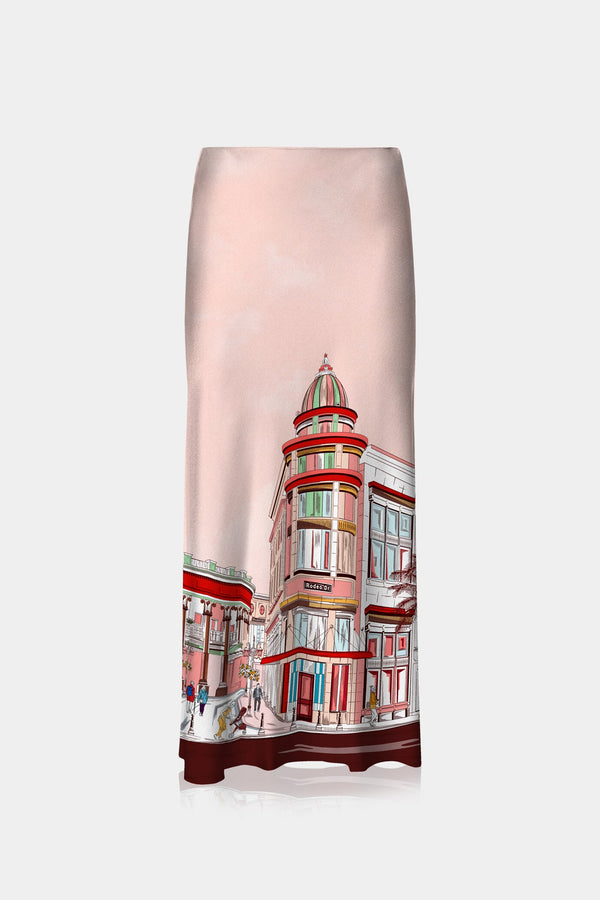 Kyle X Shahida,
Rodeo Drive Print,
midi skirts for women,
knee length skirts,