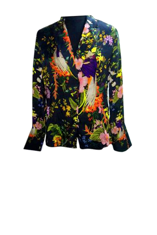 Bird Print Short Silk Jacket