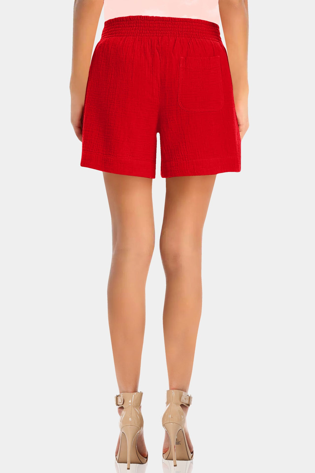 Kyle X Shahida,
red high waisted shorts,
plus size red shorts,
red satin shorts,