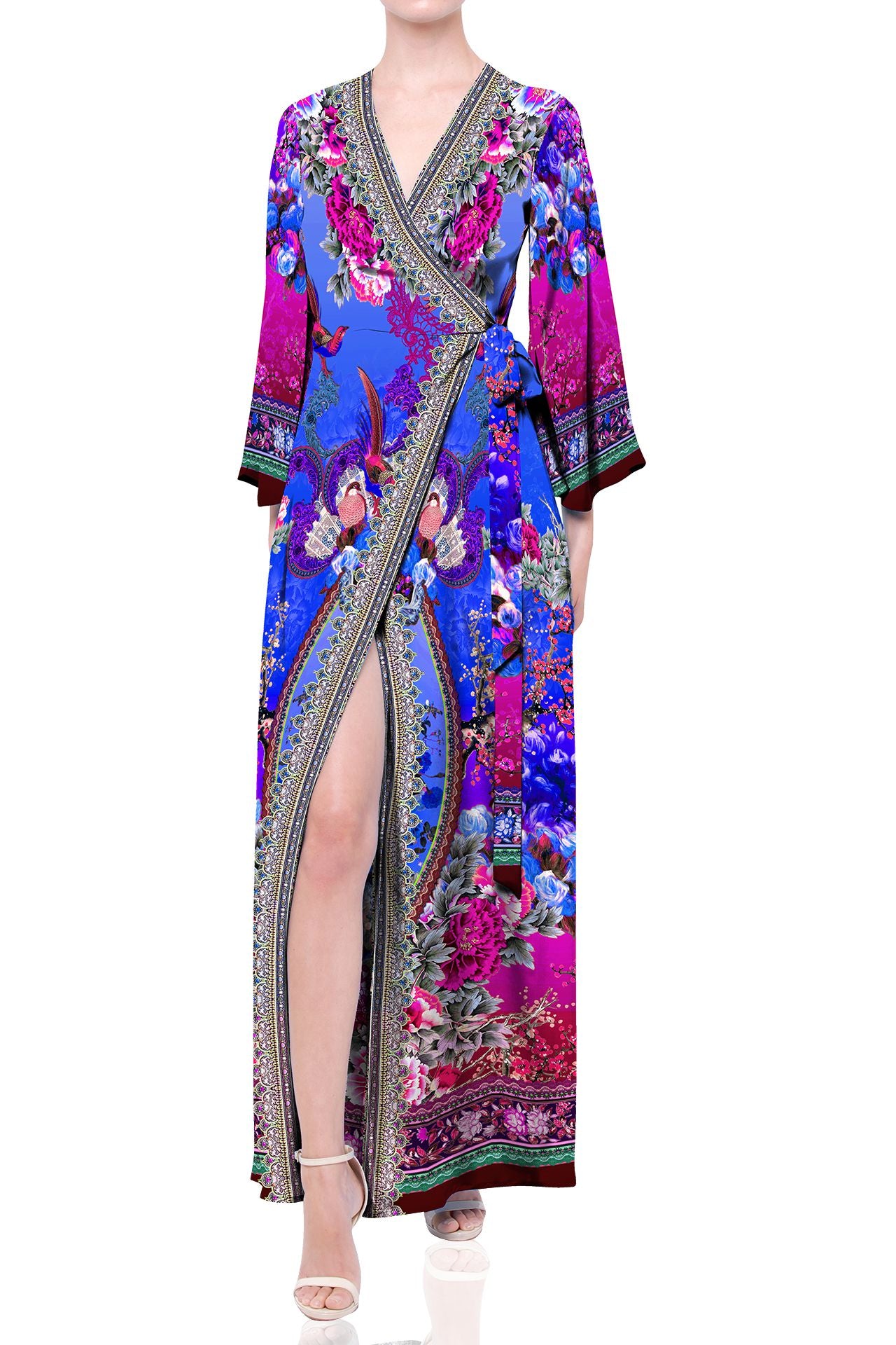 Fashion club l rainbow sequin wrap front maxi dress