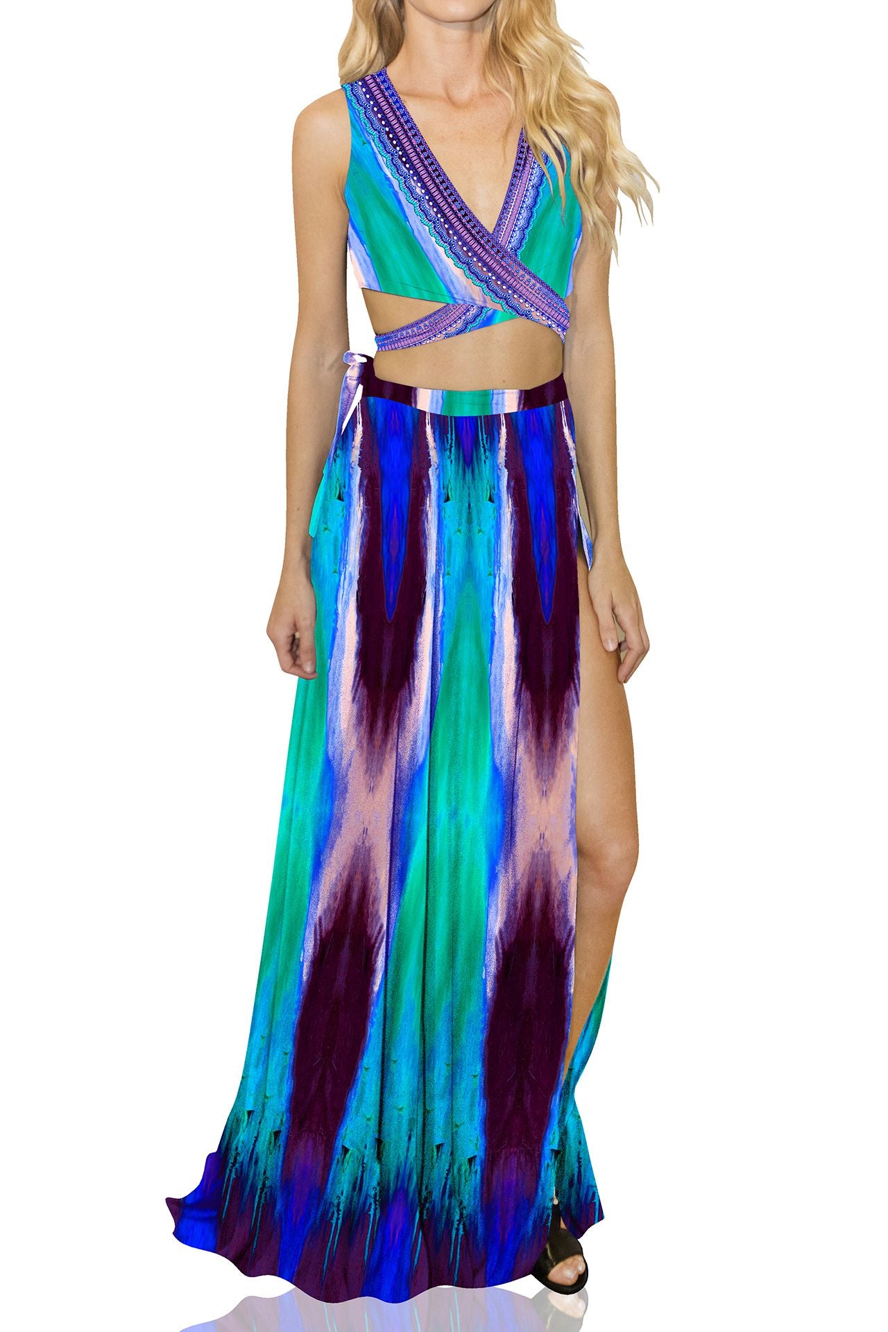 Designer Maxi Skirt and Top in Aqua Blue – Shahida Parides