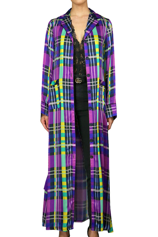 Checks Print Shirt Dress in Purple